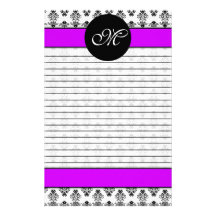 Monograma alineado damasco púrpura y blanco person papeleria de diseño
