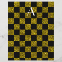 Monograma amarillo y brillo negro a cuadros tarjeton