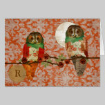 Monograma ambarino Notecard del damasco de los búh tarjetas