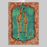 Monograma ambarino y azul Notecard del damasco de  tarjetas