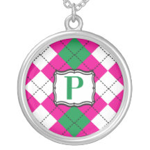 Monograma Argyle de la letra P Collar Personalizado