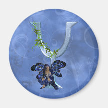 Monograma azul de hadas Y Imanes De Nevera