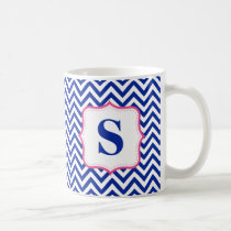 Monograma azul del rosa del zigzag de Chevron pers tazas