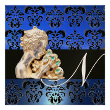 MONOGRAMA AZUL, NEGRO, BLANCO DE LA JOYA DEL DAMAS COMUNICADOS PERSONALIZADOS