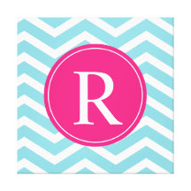 Monograma azul rosado de Chevron Impresion En Lona