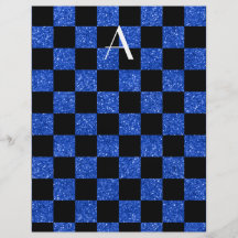 Monograma azul y brillo negro a cuadros flyer personalizado