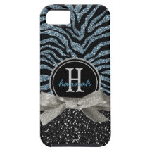 Monograma azul y negro femenino del brillo de la c iPhone 5 Case-Mate carcasa