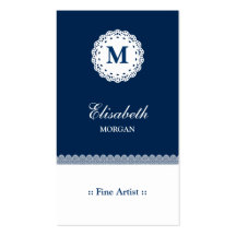 Monograma blanco azul del cordón del artista fino tarjetas de visita
