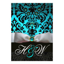 MONOGRAMA BLANCO DEL DAMASCO DEL NEGRO AZUL DE LA  INVITACION PERSONALIZADA