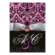 MONOGRAMA BLANCO DEL DAMASCO DEL NEGRO DE LA LILA  INVITACIÓN PERSONALIZADA