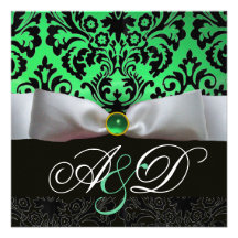 MONOGRAMA BLANCO DEL DAMASCO DEL NEGRO DEL VERDE E INVITACION PERSONALIZADA