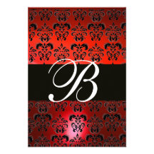 MONOGRAMA BLANCO NEGRO ROJO RSVP DEL DAMASCO INVITACIÓN