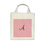 Monograma blanco rosado de los lunares bolsas lienzo