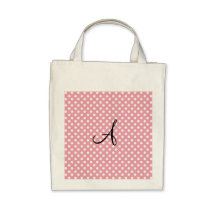 Monograma blanco rosado de los lunares bolsas lienzo