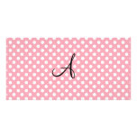 Monograma blanco rosado de los lunares tarjetas con fotos personalizadas