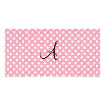Monograma blanco rosado de los lunares tarjetas con fotos personalizadas