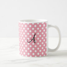 Monograma blanco rosado de los lunares taza de café