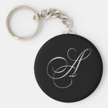 Monograma blanco y negro elegante - rubrique A Llaveros Personalizados