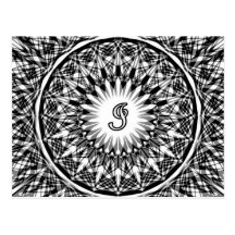 Monograma blanco y negro I de la flor de la estrel Tarjeta Postal
