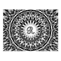 Monograma blanco y negro R de la flor de la estrel Postales