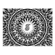 Monograma blanco y negro T de la flor de la estrel Tarjetas Postales