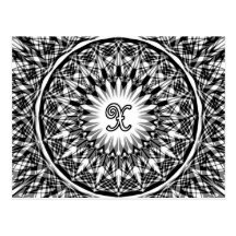 Monograma blanco y negro X de la flor de la estrel Tarjetas Postales