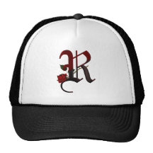 Monograma color de rosa gótico R Gorras De Camionero
