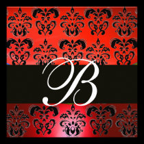 MONOGRAMA CON CLASE NEGRO ROJO BRILLANTE del DAMAS invitaciones