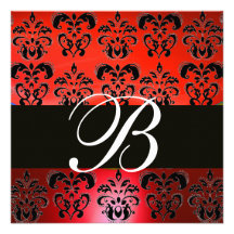MONOGRAMA CON CLASE NEGRO ROJO BRILLANTE del DAMAS Invitación