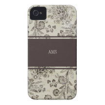 Monograma de encargo floral antiguo Brown del vint iPhone 4 Protectores