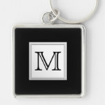 Monograma de encargo impreso. Gris negro y pálido Llavero Personalizado