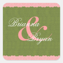 Monograma de encargo V60 del melocotón y del boda  Calcomania Cuadradas Personalizada