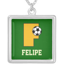 Monograma de la letra F en oro del fútbol Collar Personalizado