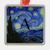 Monograma de la noche estrellada ornamentos de navidad