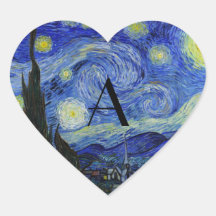 Monograma de la noche estrellada pegatina corazon personalizadas