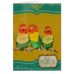 Monograma de oro Notecard de los pájaros del amor Felicitaciones