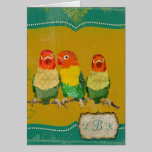 Monograma de oro Notecard de los pájaros del amor tarjetas