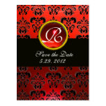 Monograma DE RUBÍES ROJO NEGRO del DAMASCO BLANCO  Tarjeta Postal
