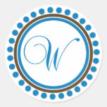 Monograma de W (azul/círculo del punto de Brown) Pegatinas