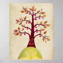 Monograma del boda del árbol del otoño de la caída impresiones