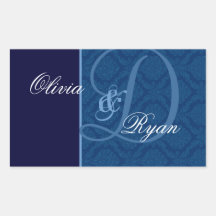 Monograma del boda del damasco de los AZULES MARIN Pegatinas