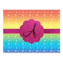 Monograma del brillo del rosa de los corazones del tarjetas postales
