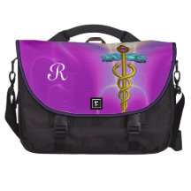 MONOGRAMA DEL CADUCEO DEL ORO BOLSAS DE PORTÁTIL