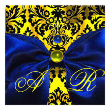 MONOGRAMA DEL DAMASCO DEL NEGRO DEL AMARILLO DEL O INVITACIÓN
