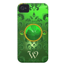 MONOGRAMA DEL DAMASCO DEL VERDE DEL TRÉBOL DE SAN  iPhone 4 Case-Mate PROTECTORES