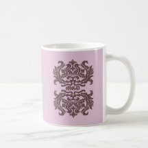 Monograma del estampado de flores del damasco del  taza de café