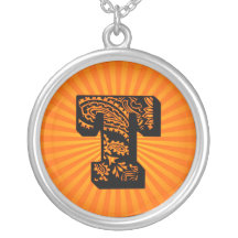 Monograma del resplandor solar de Paisley - T Colgante Personalizado