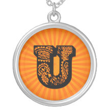 Monograma del resplandor solar de Paisley - U Collar Personalizado