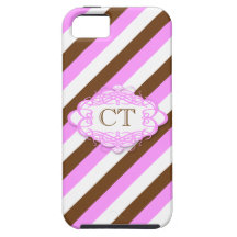 Monograma del vintage de la raya del caramelo iPhone 5 protector
