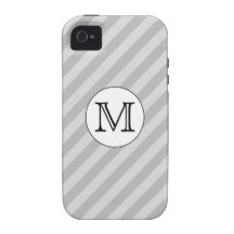 Monograma elegante con las rayas grises. Aduana Vibe iPhone 4 Fundas